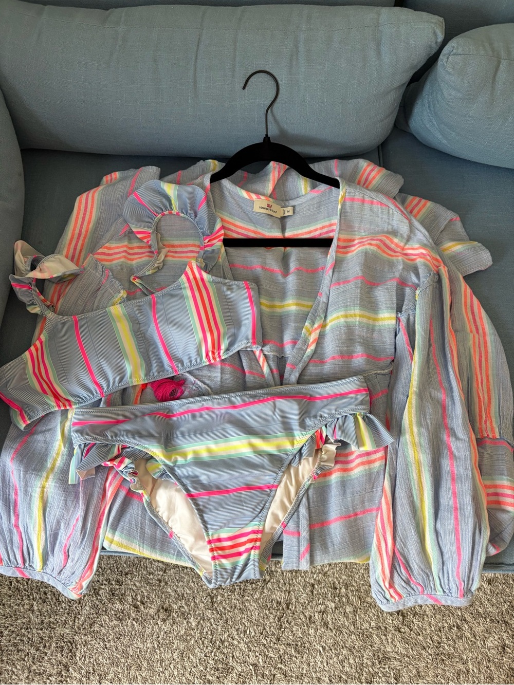 Vineyard Vines Women’s Striped Bikini Set with Cover-Up - Multicolor NWOT